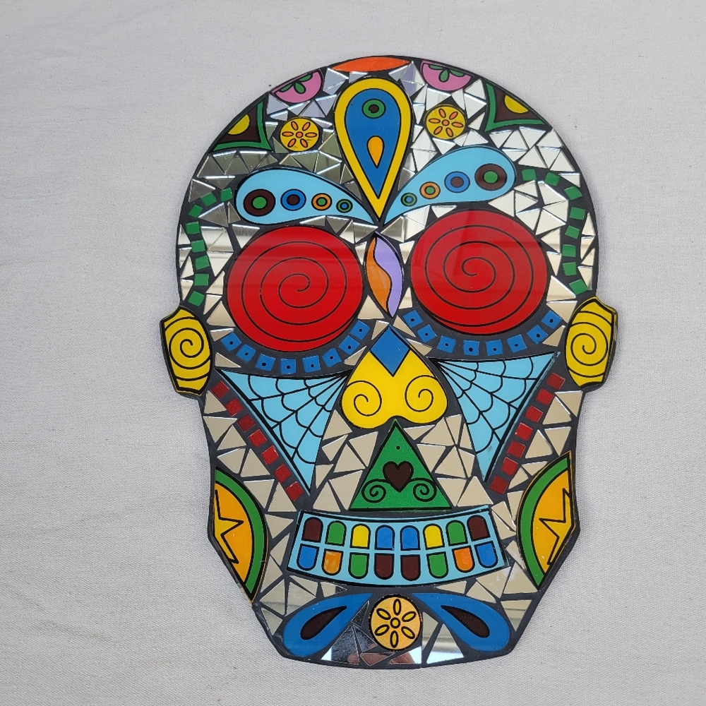 Day Of The Dead Folk Art Mirror Mosaic Wooden Wall Hanging Size 13X19